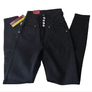 T&Y Fashion Jeans Woman Junior 0 Black Skinny Stretch Denim Dark Wash Button Fly